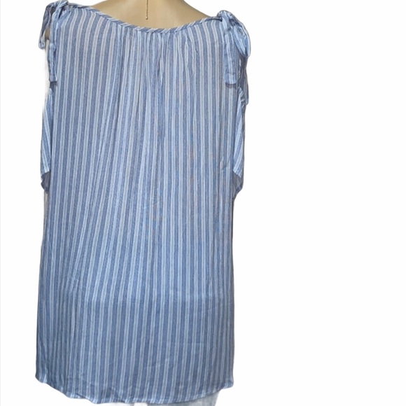 COVERSTICHED SHORT SLEEVE  COLD SHOULDER STRIPED TOP Large - Picture 2 of 8